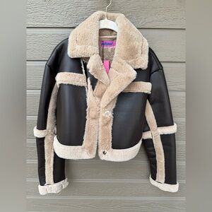 Edikted Ricky Faux Shearling Jacket Cropped Size Small